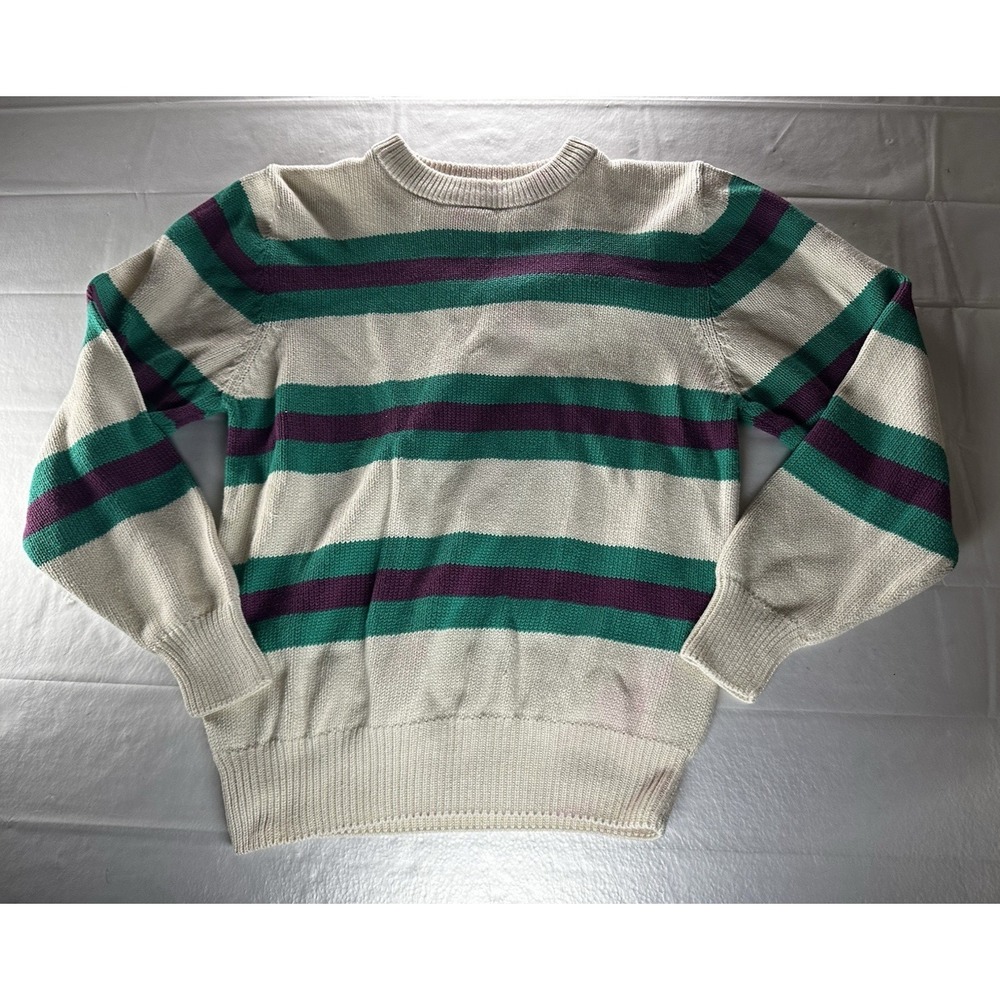 Robert Stock Sweater‎ Mens Medium Multi Retro Striped Knit Pullover Vintage 90s